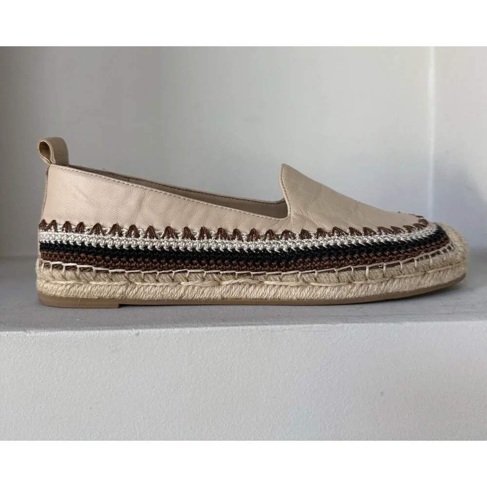 Chico's Giada Deco Espadrille Flats Nude Crochet WOMEN 8M SLIP ON COASTAL